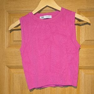 Zara Hot Pink Ribbed Sleeveless Crop Top